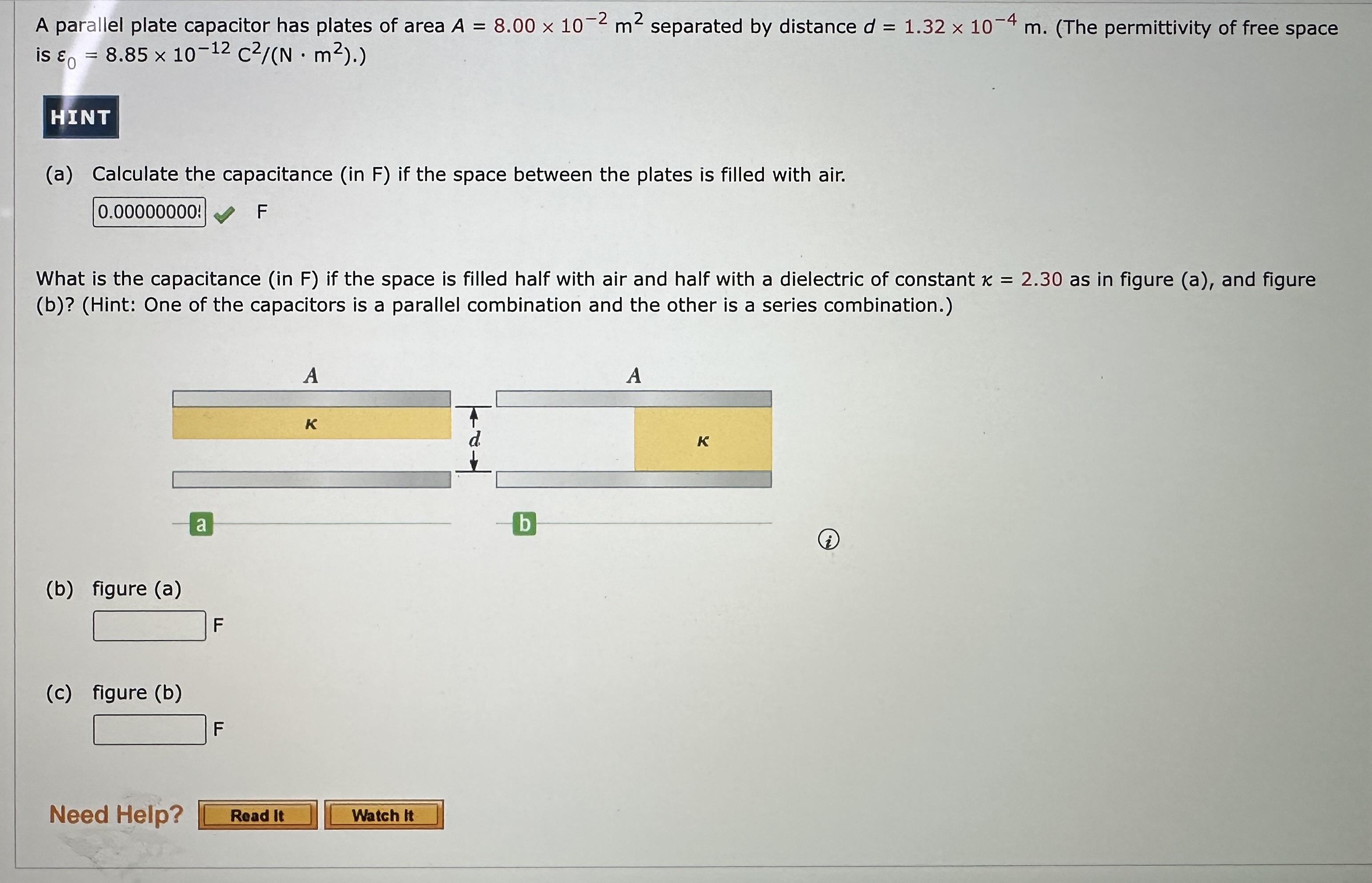 Please help, thank you for your time. A parallel plate capacitor has