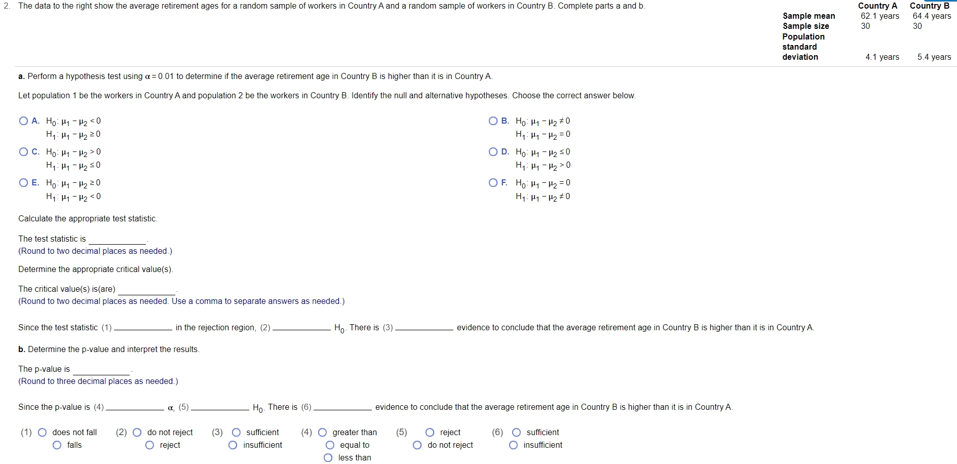 2. The data to the right show the average retirement ages for