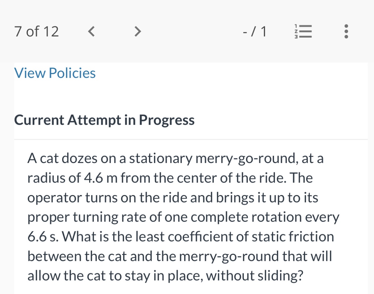  70f12 -/1 :1: View Policies Current Attempt in Progress A cat