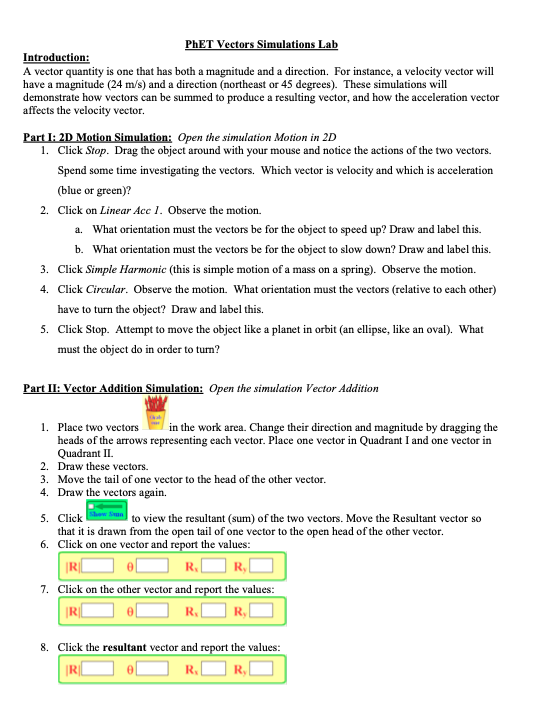  PhET Vectors Simulations Lab Introduction: A vector quantity is one that