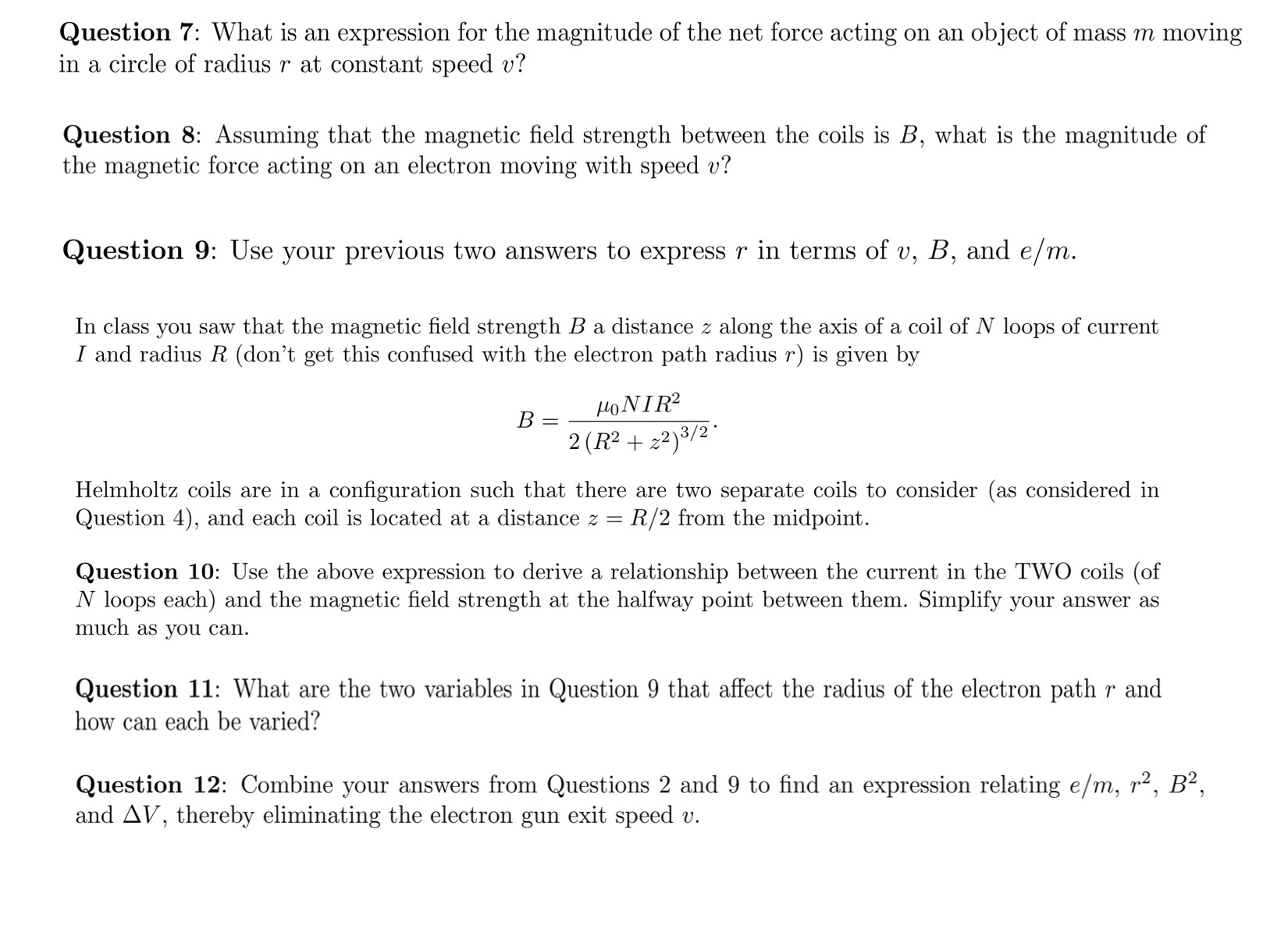 It is the pre lab working "Charge to mass ratio of the