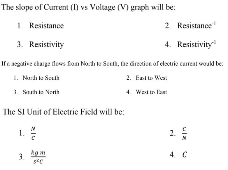 Please help with three problems. The slope of Current (I) vs Voltage