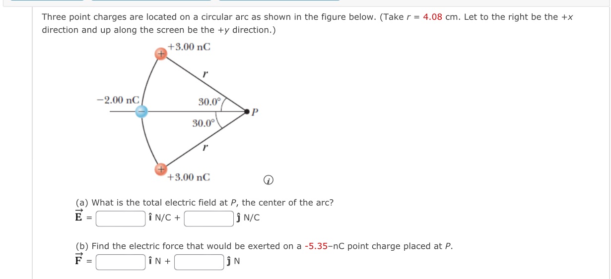  Three point charges are located on a circular are as shown