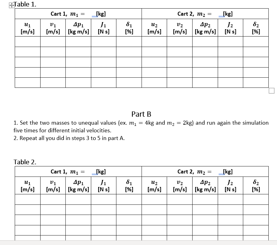 m1 = my = 3kg) and run the simulation five times for