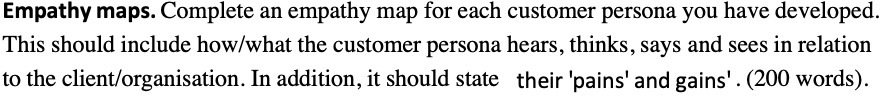 Empathy maps. Complete an empathy map for each customer persona you