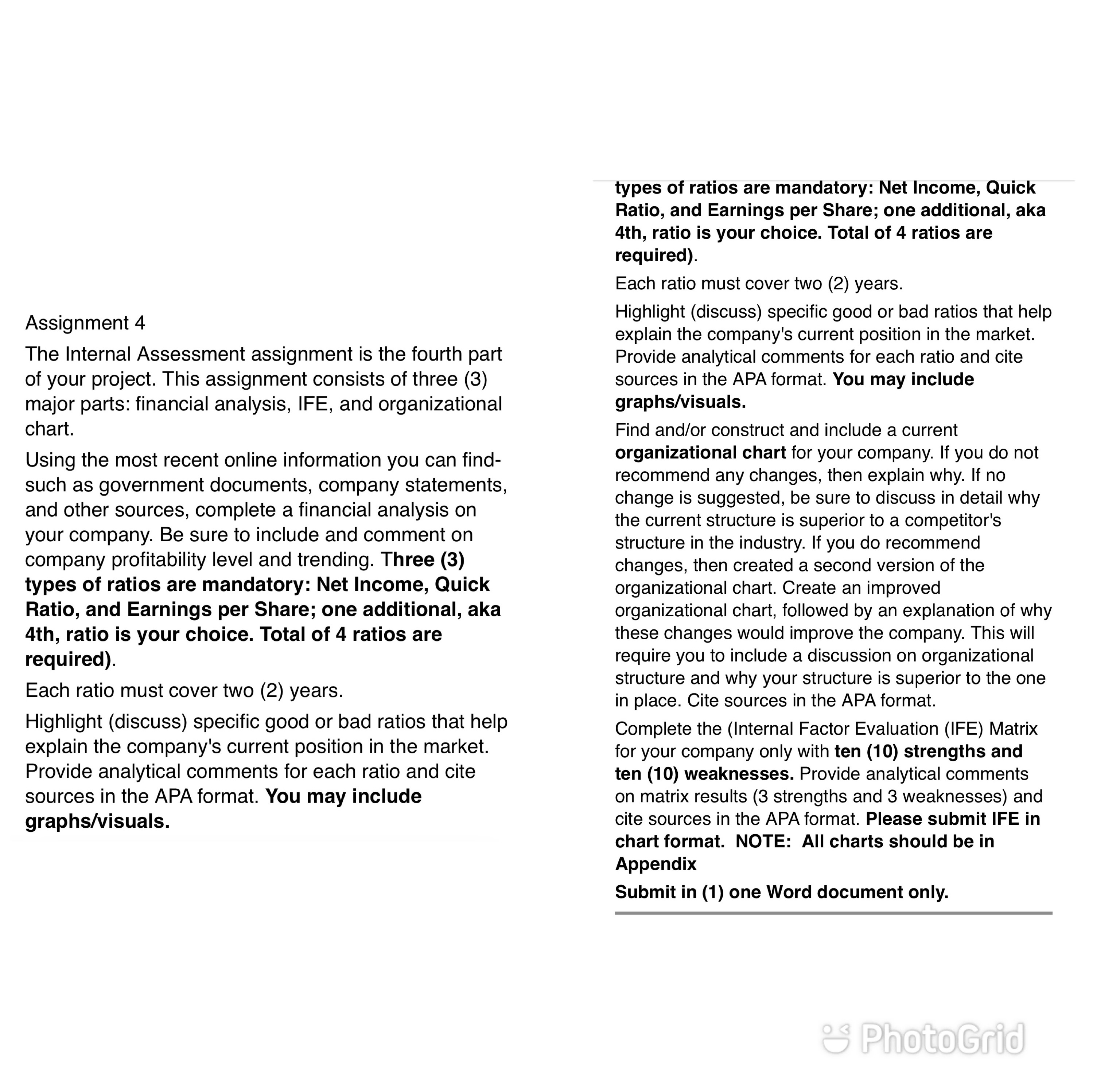 Assignment 4 The Internal Assessment assignment is the fourth part of