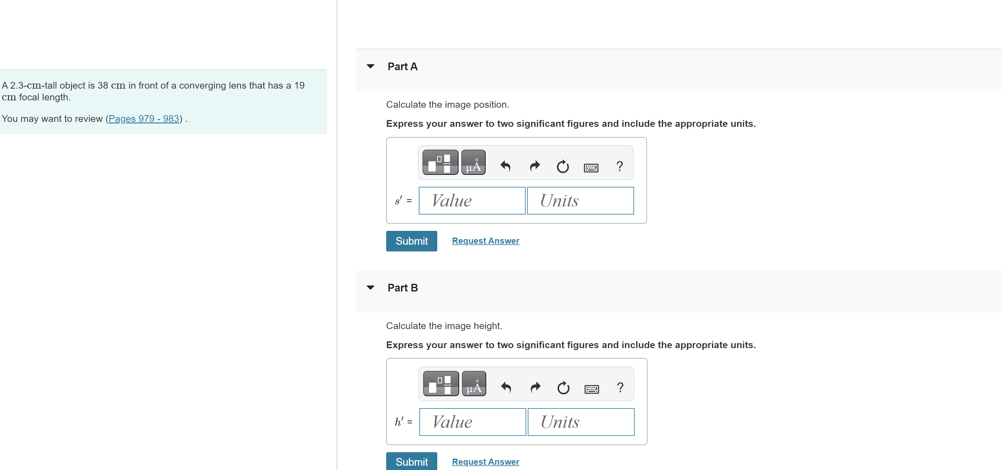 Part A A 2.3-cm-tall object is 38 cm in front of