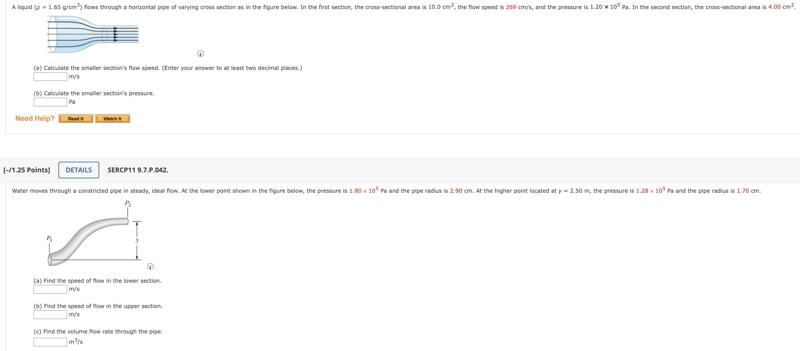 A liquid (p = 1.65 g/cm) flows through a horizontal pipe