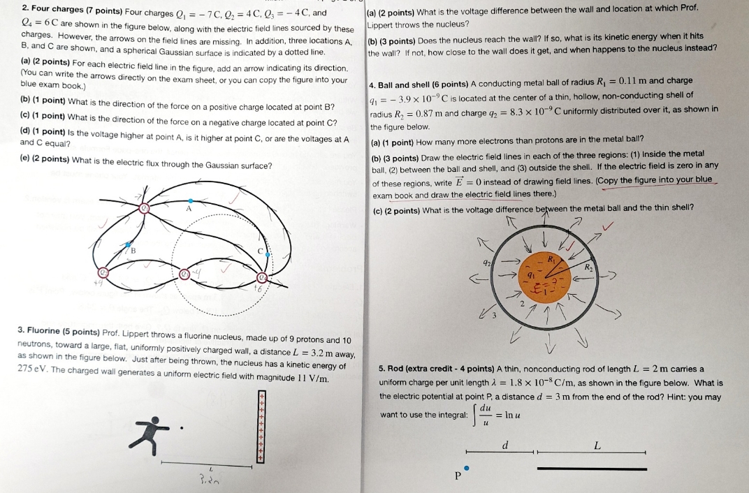can you help me do my test corrections? 2. Four charges (7