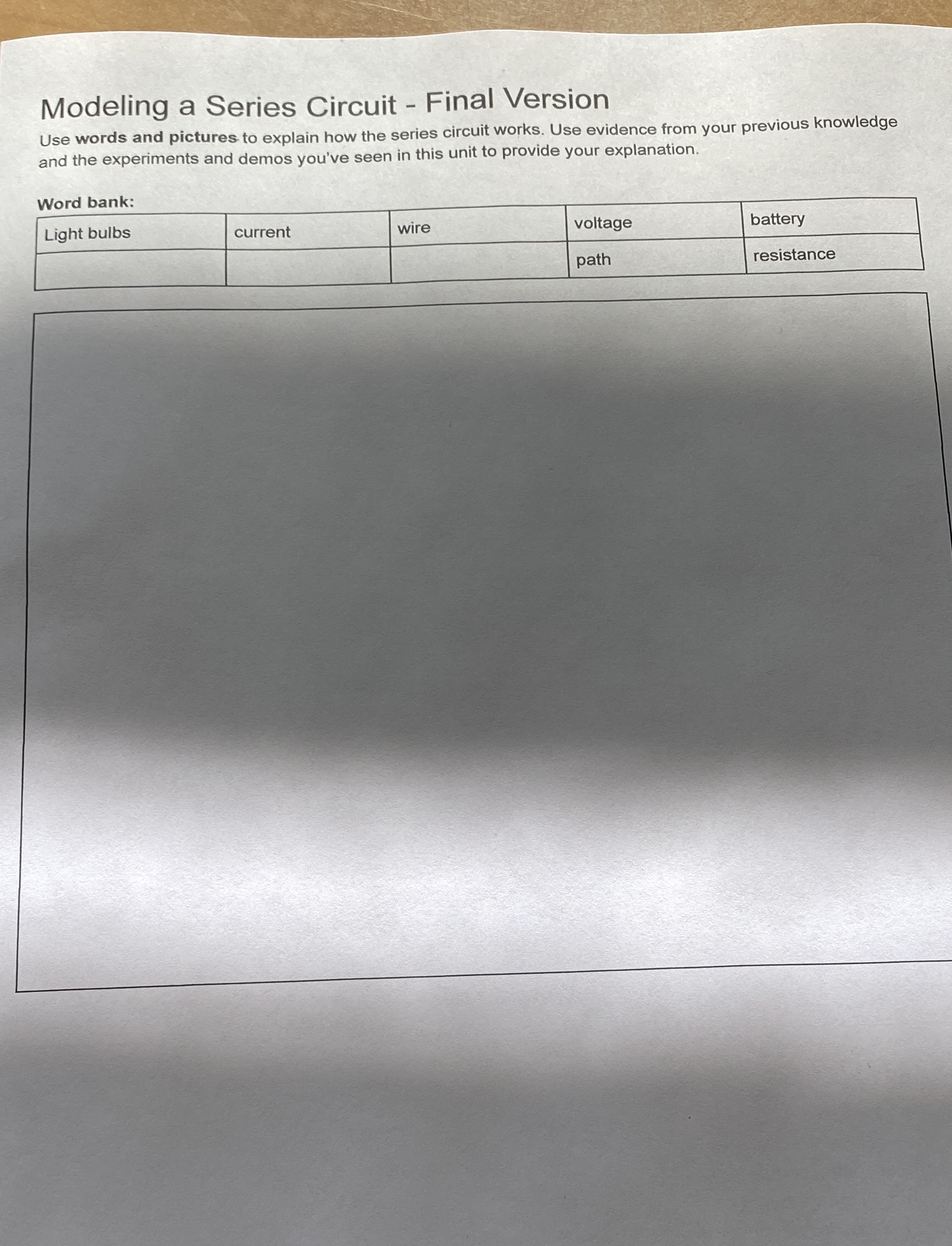  Modeling a Series Circuit - Final Version Use words and pictures