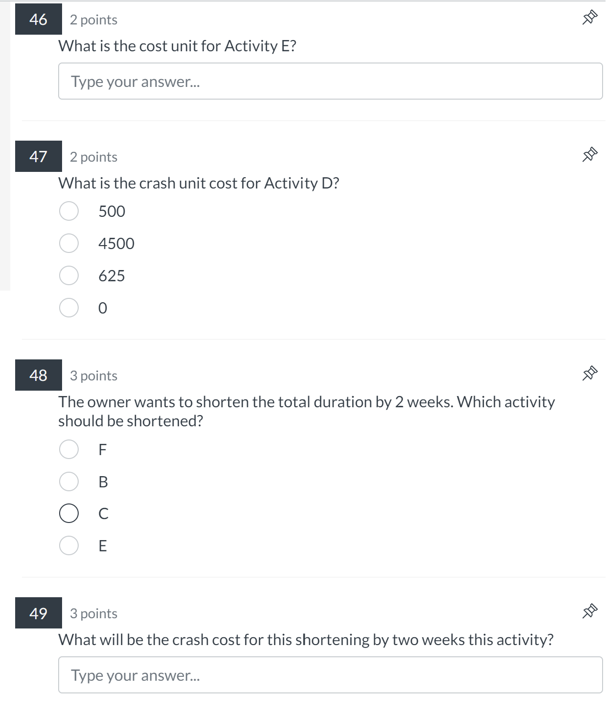 Finish for Activity F? 14, 18 8,12 11, 15 15, 18 2