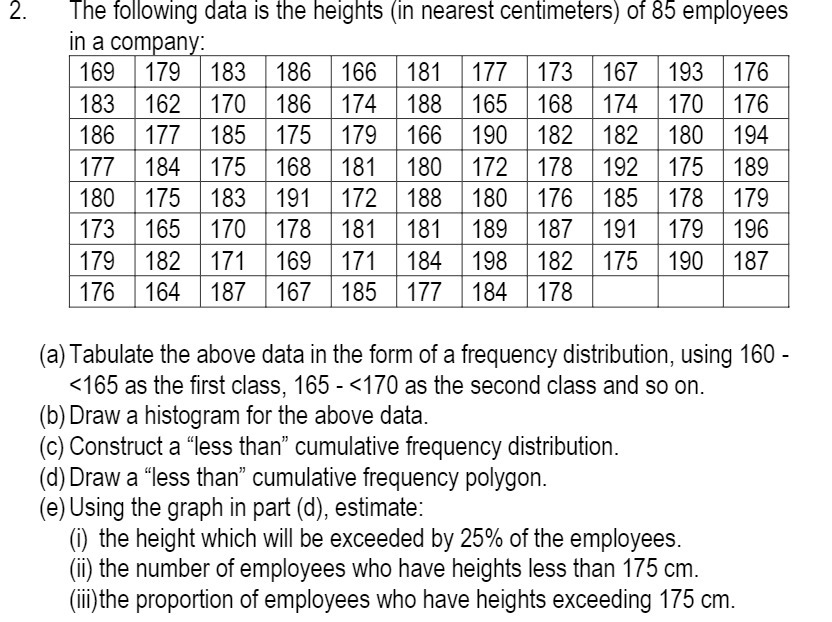 2. The following data is the heights (in nearest centimeters) of