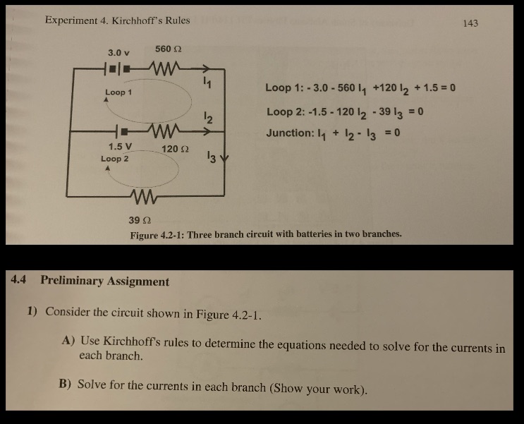  Experiment 4. Kirchhoff's Rules 143 3.0 v 560 0 Loop 1: