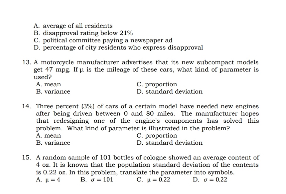 12. . Which of the following population parameters is used as symbol