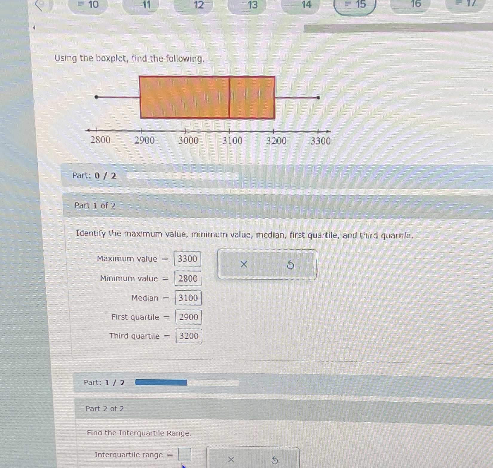  = 10 11 12 13 14 15 16 Using the boxplot,