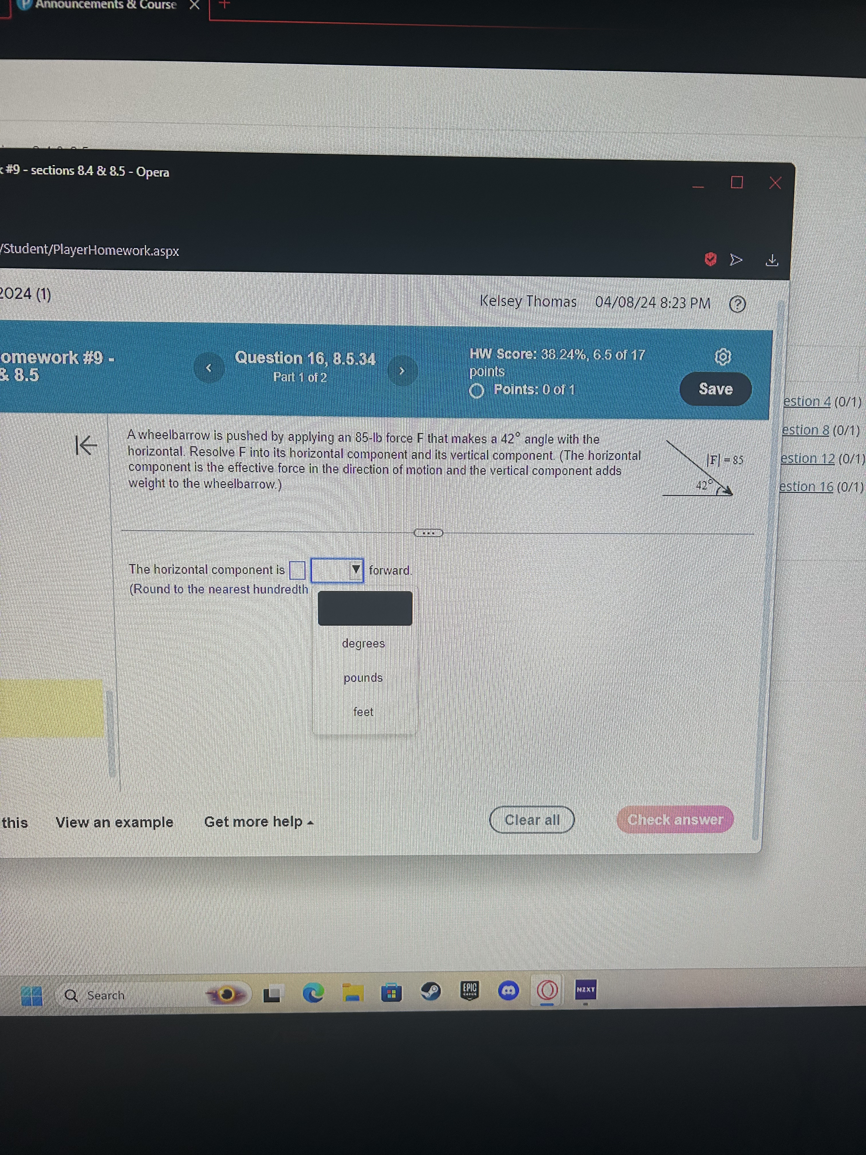 17, 8.5.39 HW Score: 38 24%, 6.5 of 17 Part 1 of