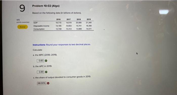  9 Problem 10-02 (Algo) Based on the following data (in billions