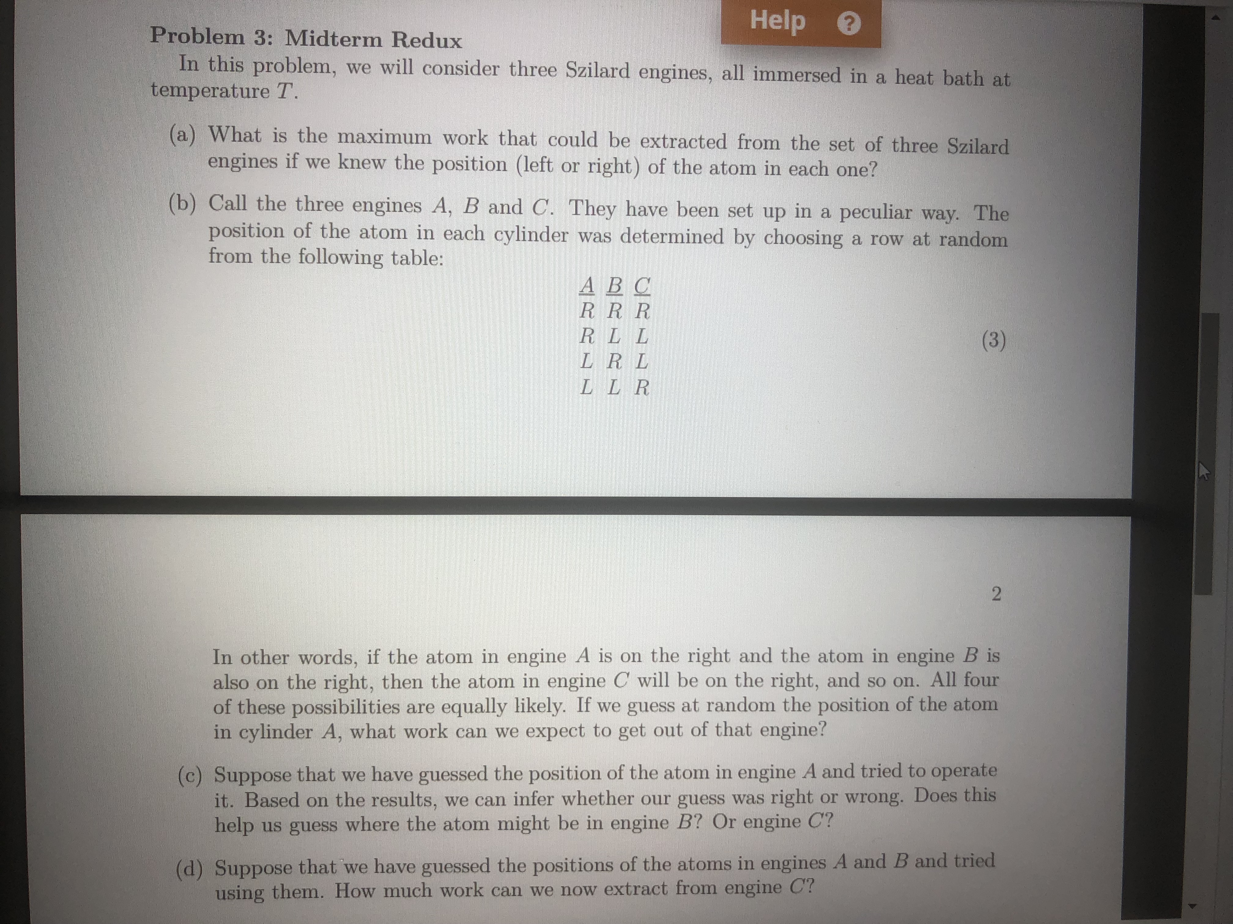Text: Finn's Thermal Physics, third edition (CRC Press, 2017) Help (? Problem