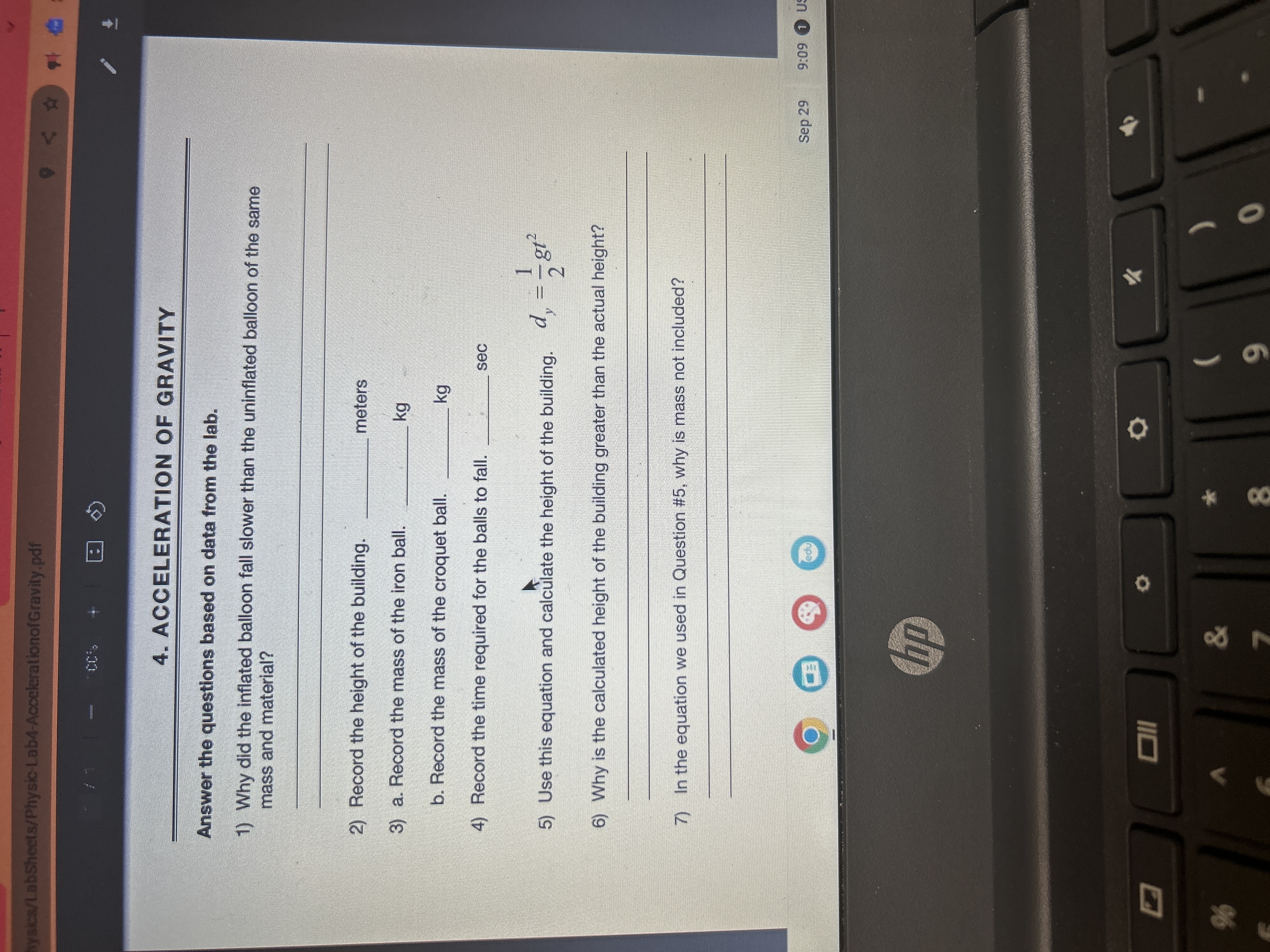 ysics/LabSheets/Physic-Lab4-AccelerationofGravity.pdf S 4. ACCELERATION OF GRAVITY Answer the questions based on
