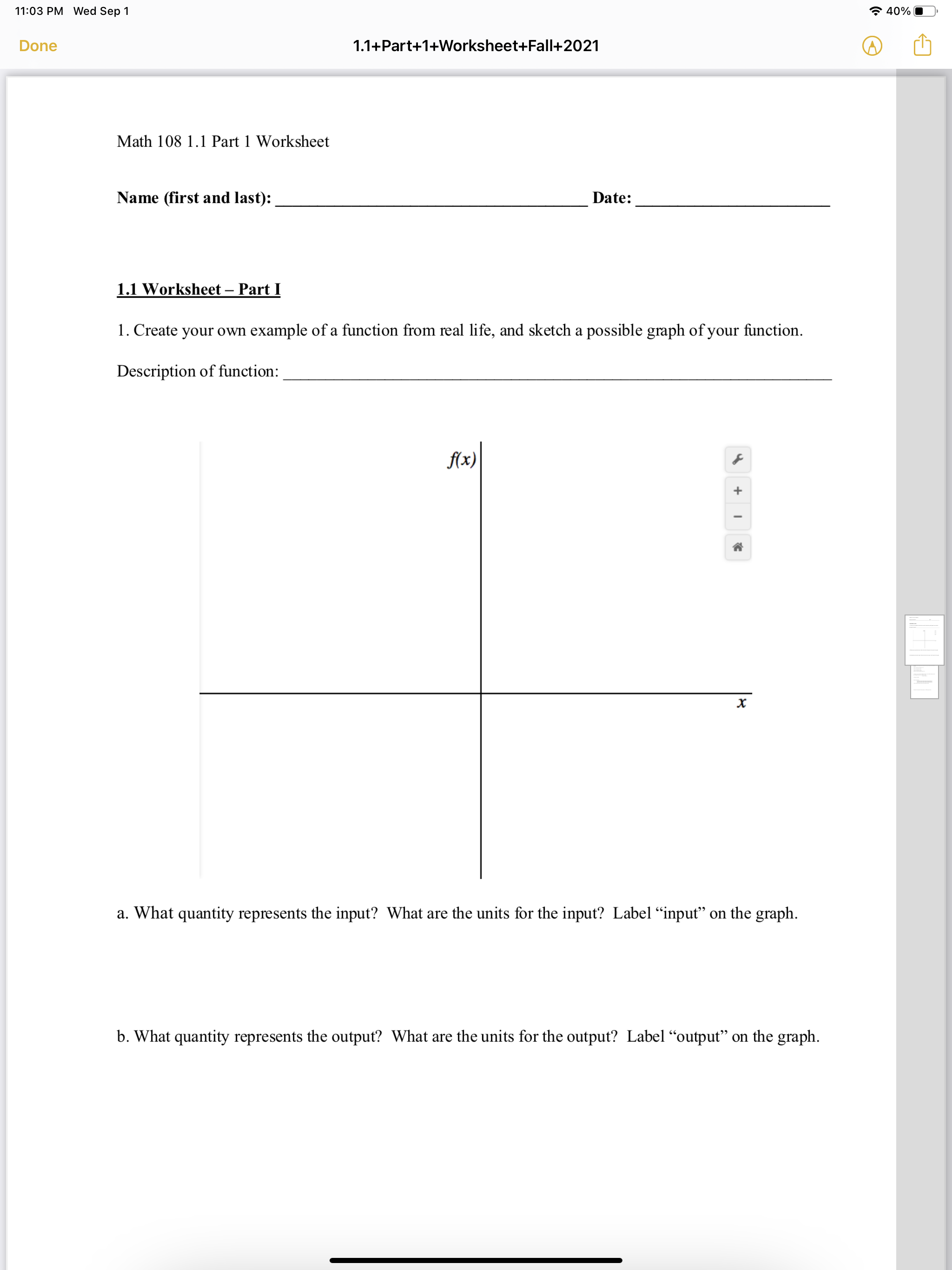  11:03 PM Wed Sep'l 63 40% E]. Done 1.1+Part+1+Worksheet+Fall+2021 Math 108