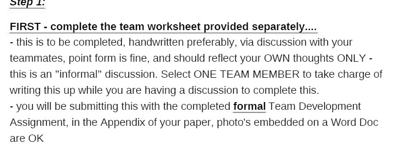  olep L. FIRST - complete the team worksheet provided separately.... -