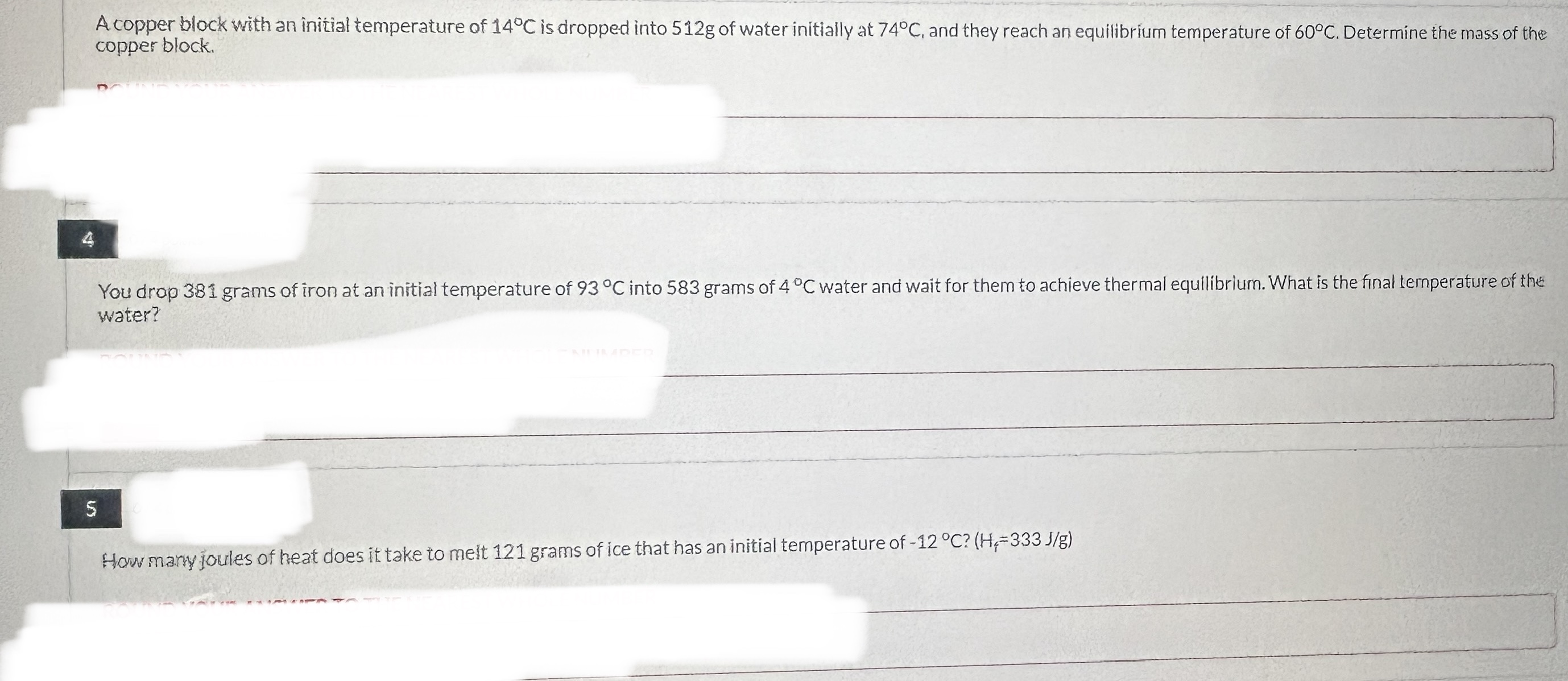 Please answer the following3) A copper block with an initial temperature of
