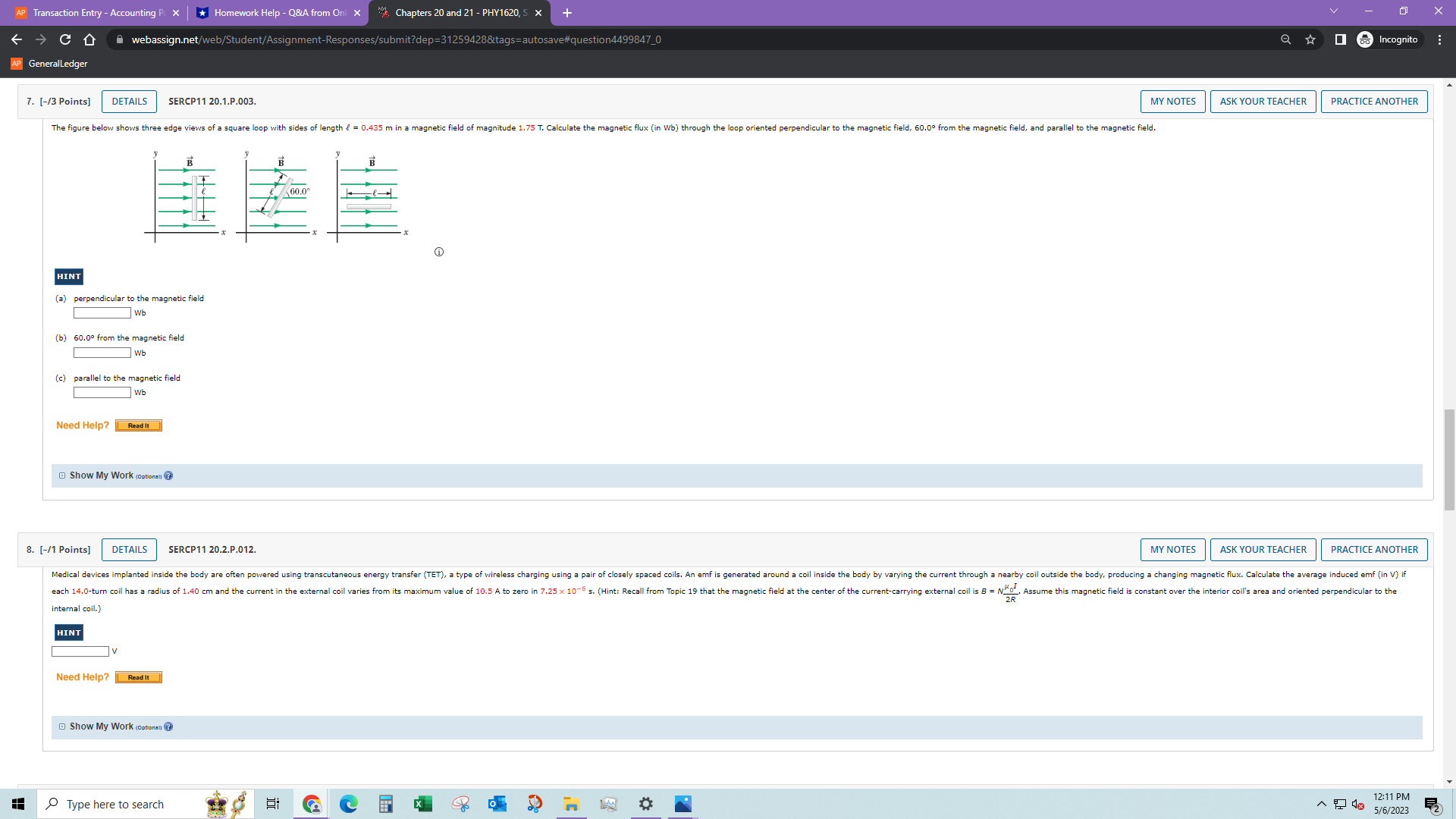 Chapters 20 and 21 - PHY1620, S > X C D webassign.net/web/Student/Assignment-Responses/submit?dep=31259428&tags=autosave#question4499847_0