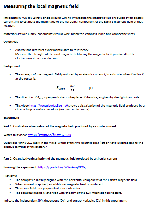 Measuring the local magnetic field Introduction. We are using a single