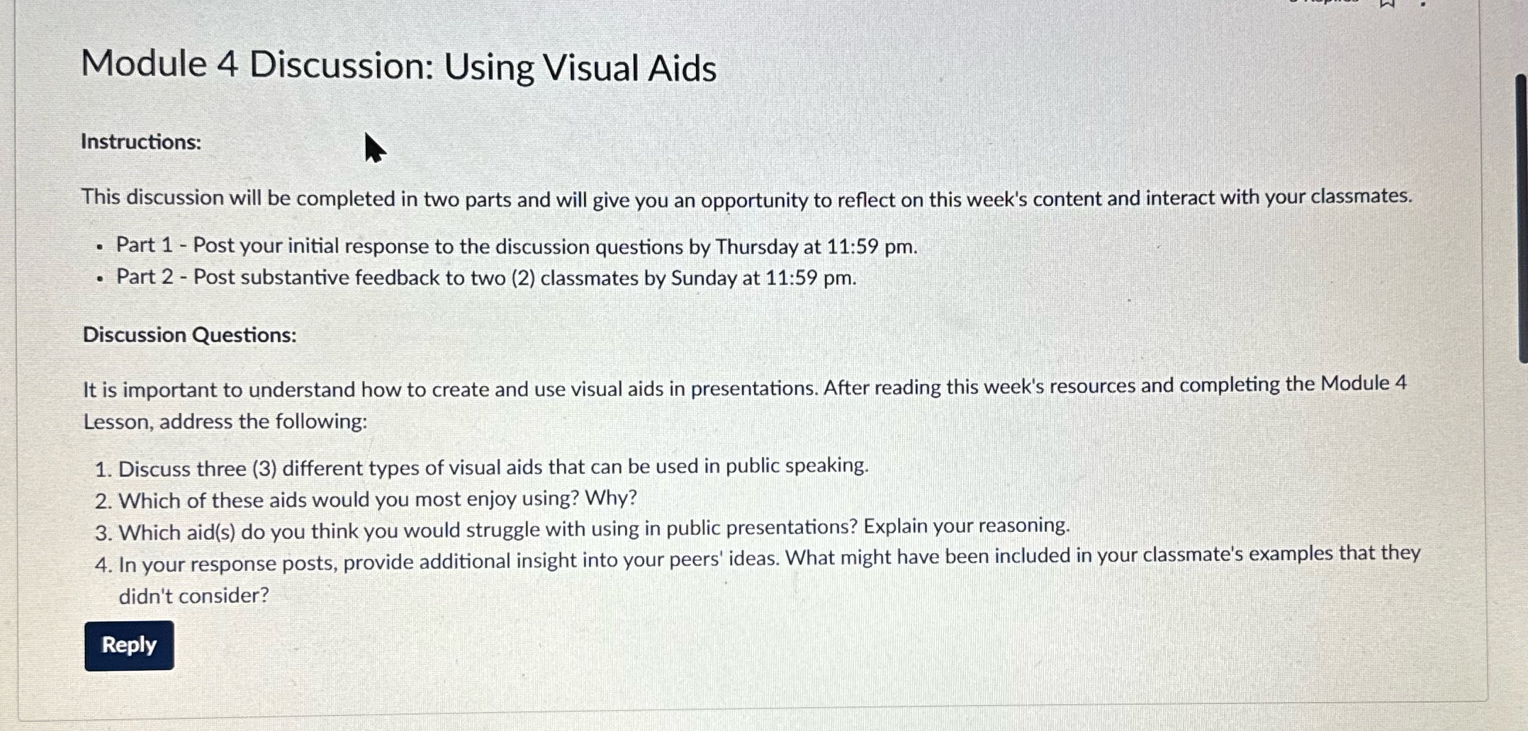 -y Module 4 Discussion: Using Visual Aids Instructions: * This discussion