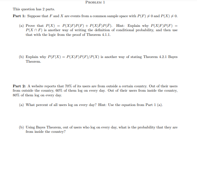 PROBLEM 1 This question has 2 parts. Part 1: Suppose that