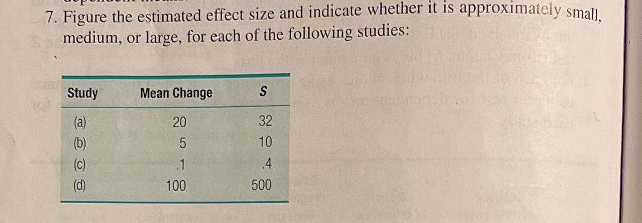  7. Figure the estimated effect size and indicate whether it is