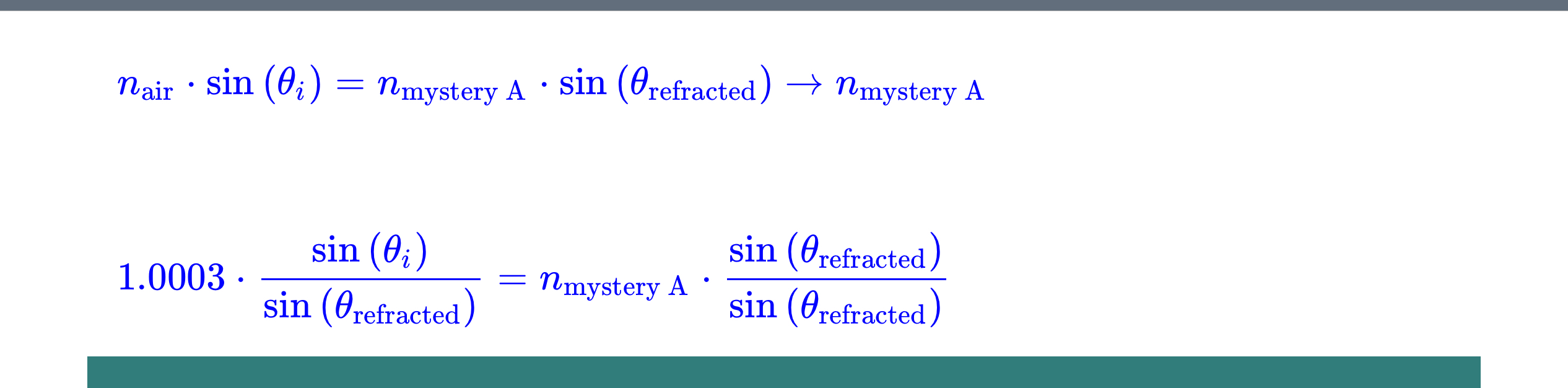 for mystery material A; Video Instructions Use 2 different angles of incidence;