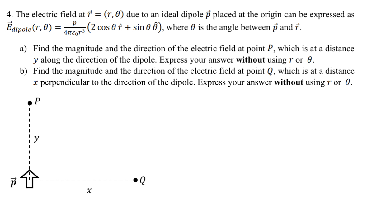 how do I solve the following question about electric fields and dipoles?