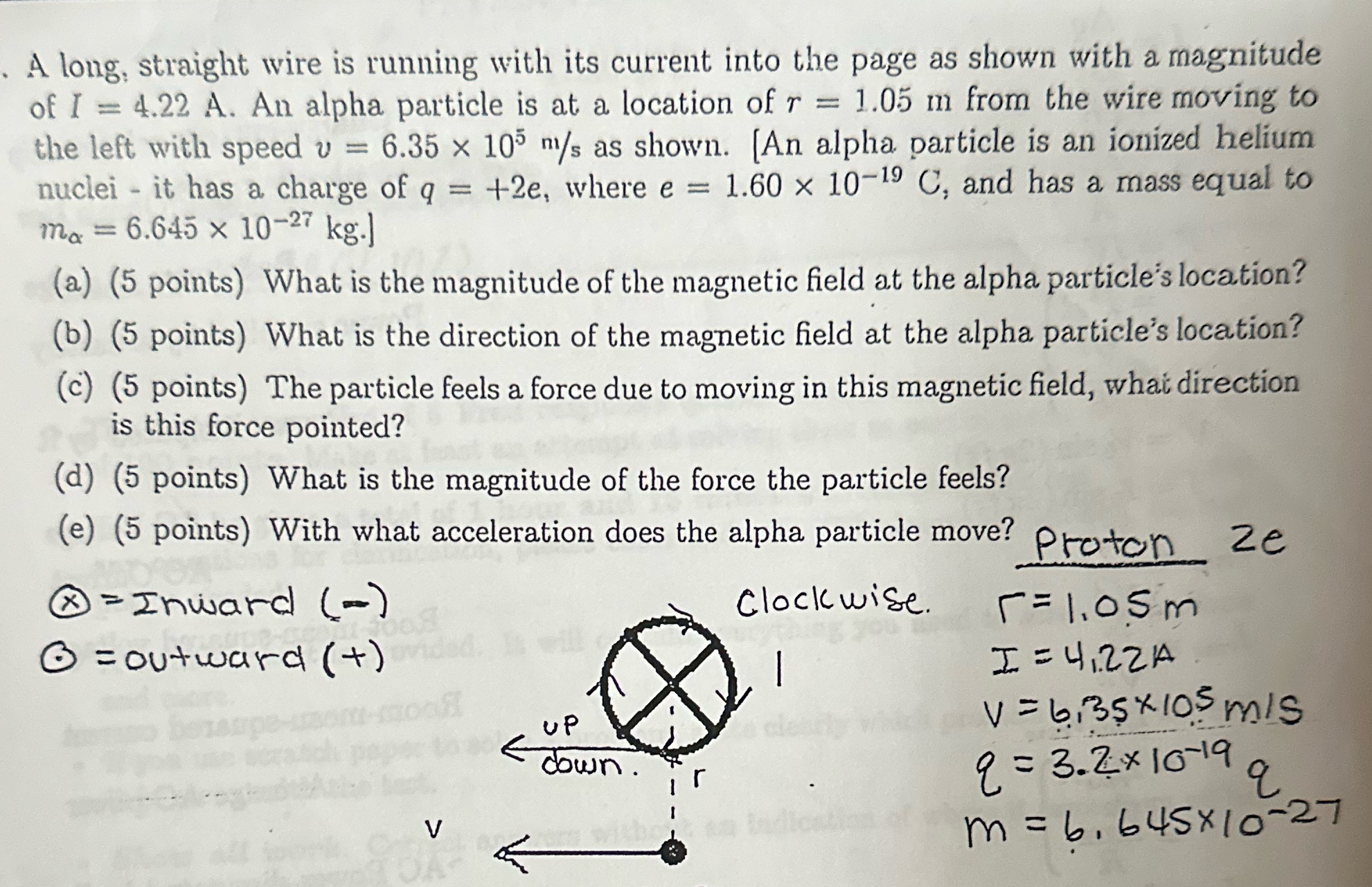A long, straight wire is running with its current into the