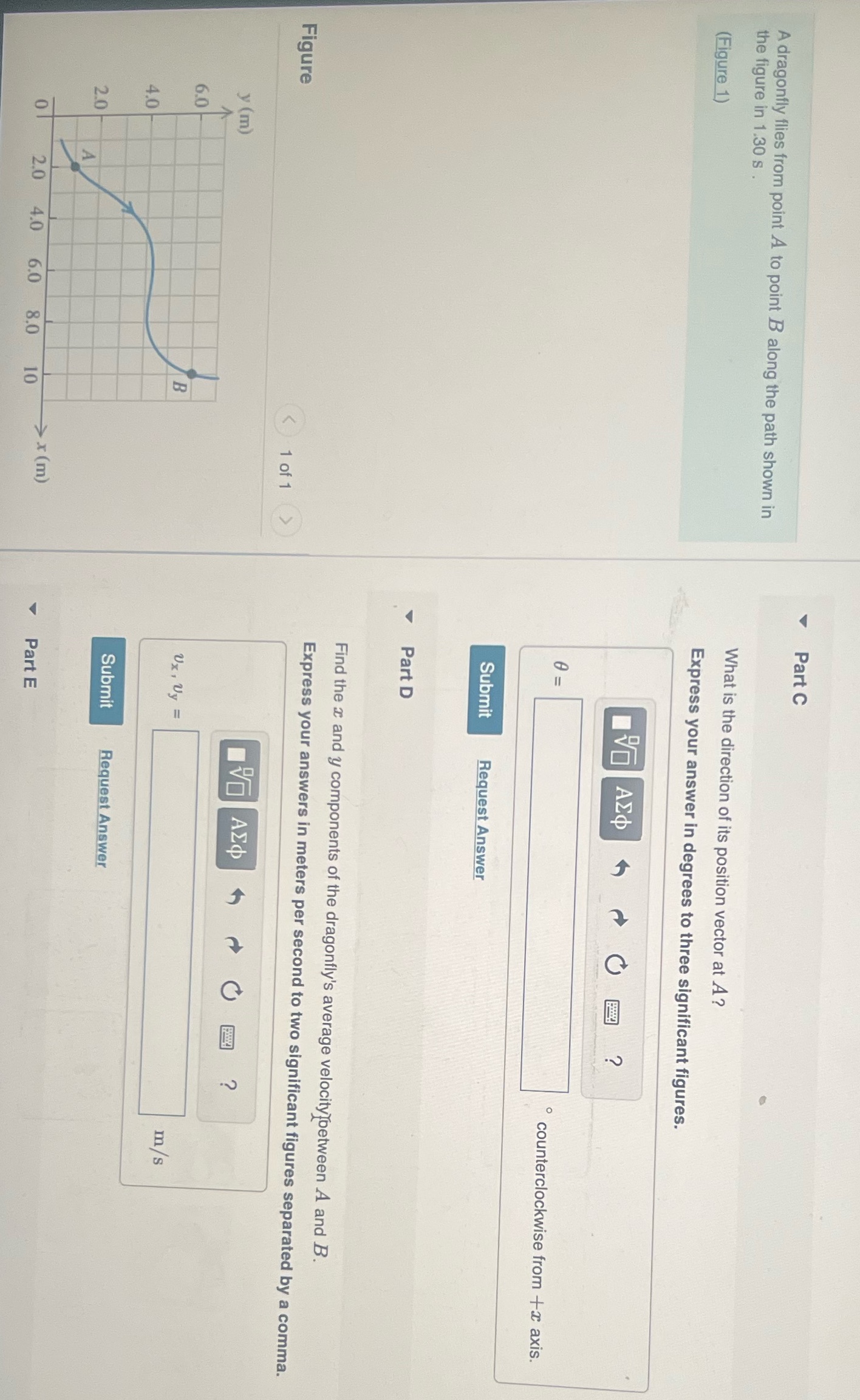 Part C A dragonfly flies from point A to point B