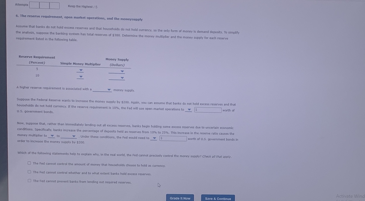 Attempts Keep the Highest / 5 6. The reserve requirement, open