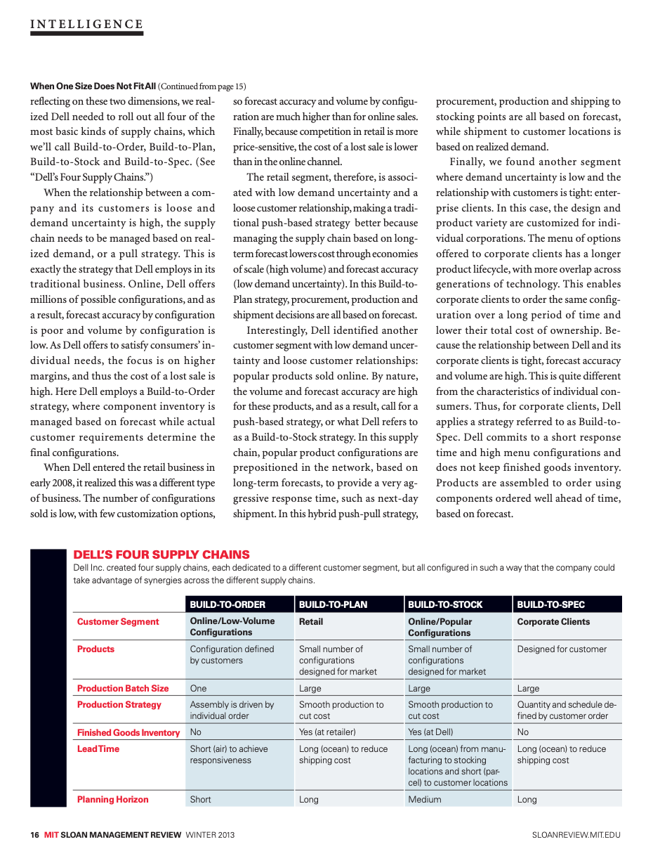 developed four supply chains to serve different customer segments more effectively, by