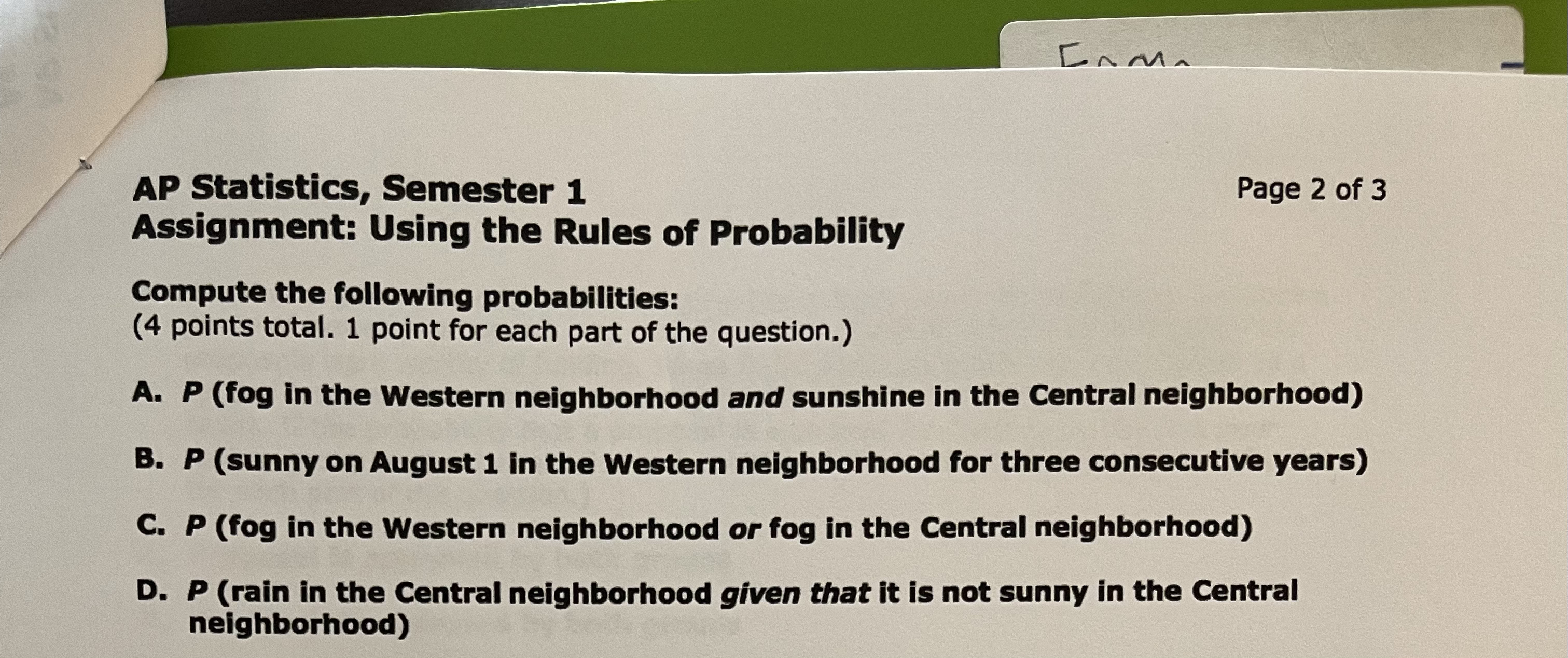  AP Statistics, Semester 1 Page 2 of 3 Assignment: Using the