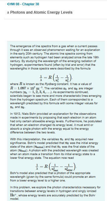 < HW 08 - Chapter 38 Photons and Atomic Energy Levels of