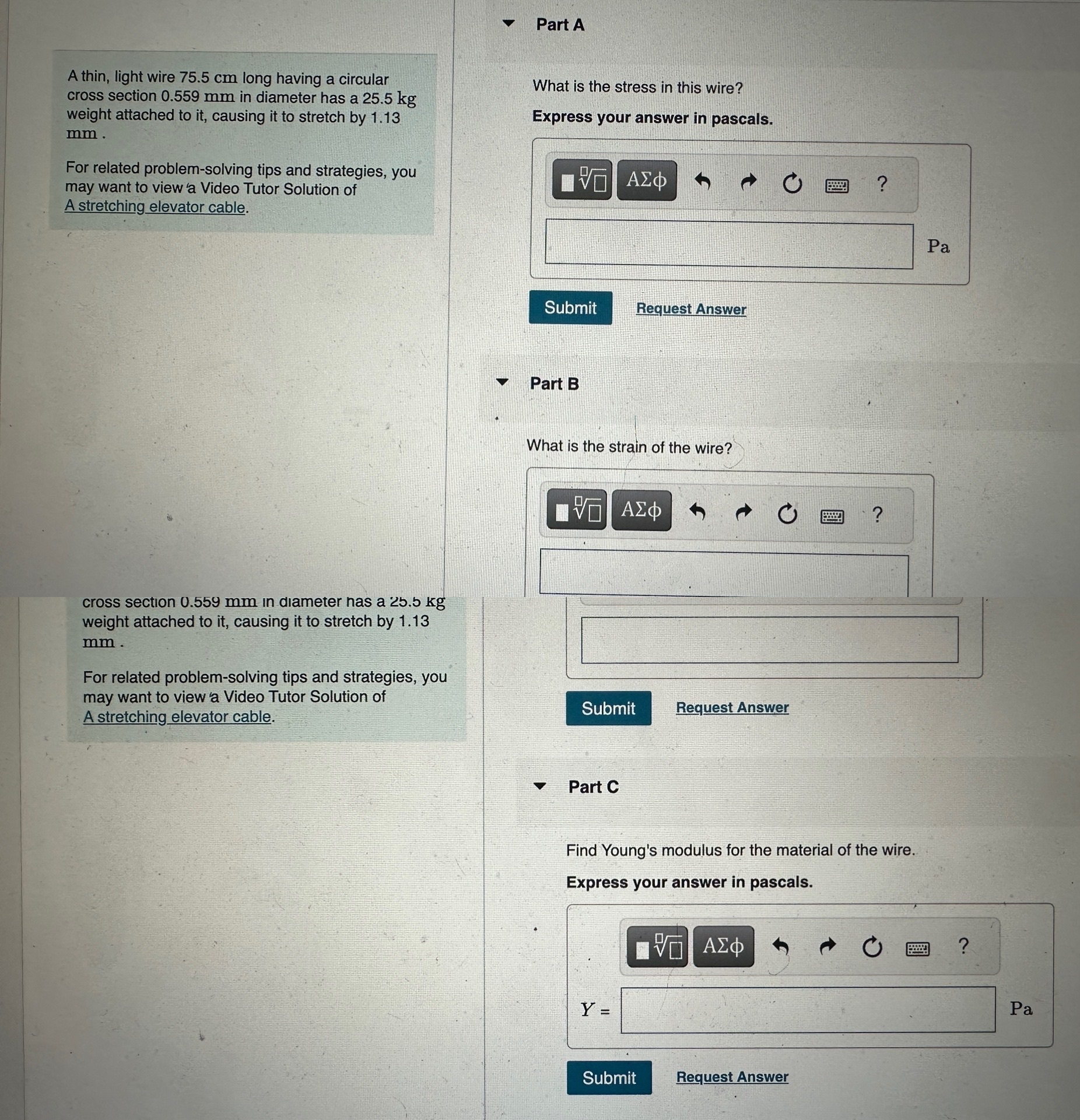  Part A A thin, light wire 75.5 cm long having a