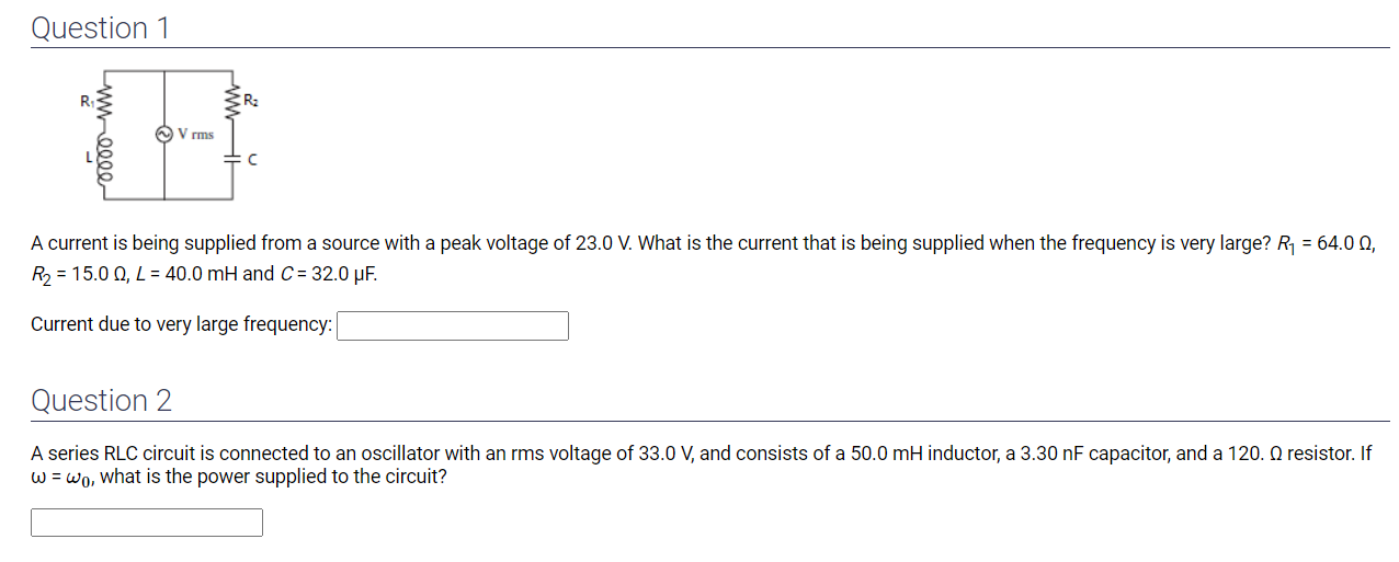 Question i \\V rms A current is being supplied from a