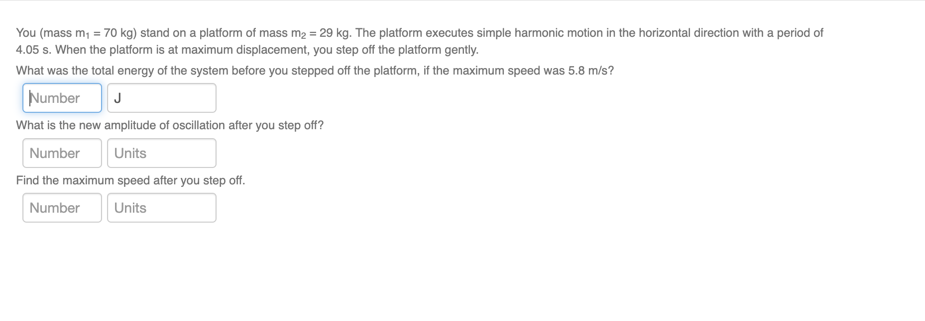 You (mass m1 = 70 kg) stand on a platform of