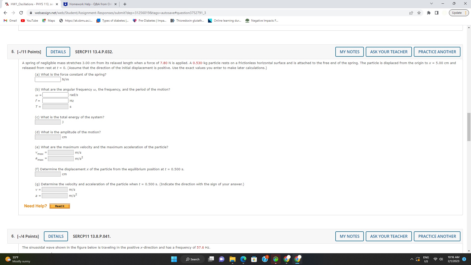 VA HW1_Oscillations - PHYS 113, sec X Homework Help - Q&A