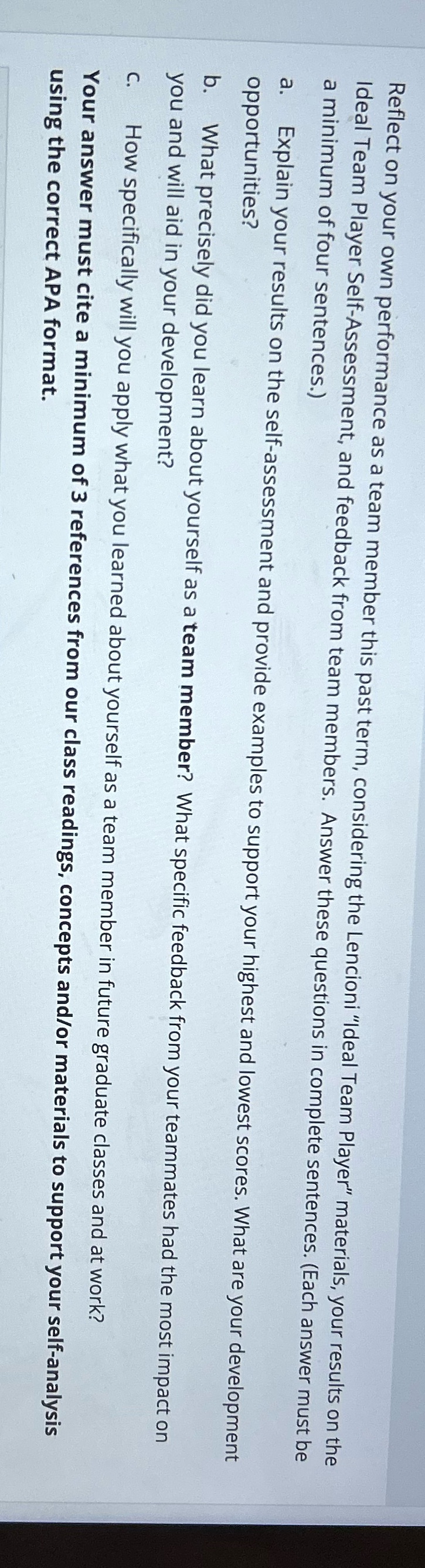  Reflect on your own performance as a team member this past