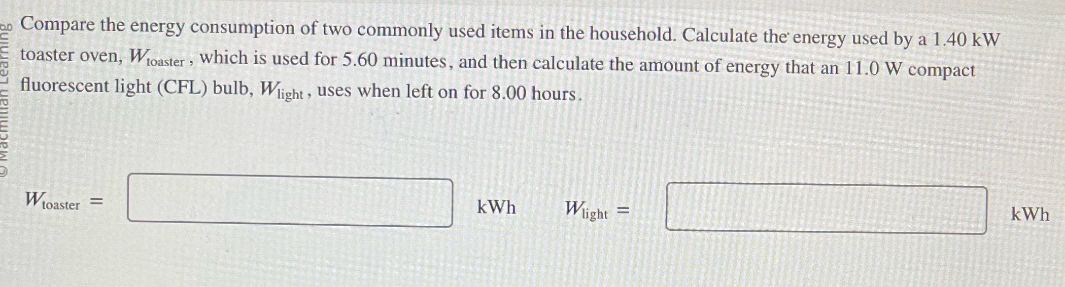 Need some help with this question Compare the energy consumption of two