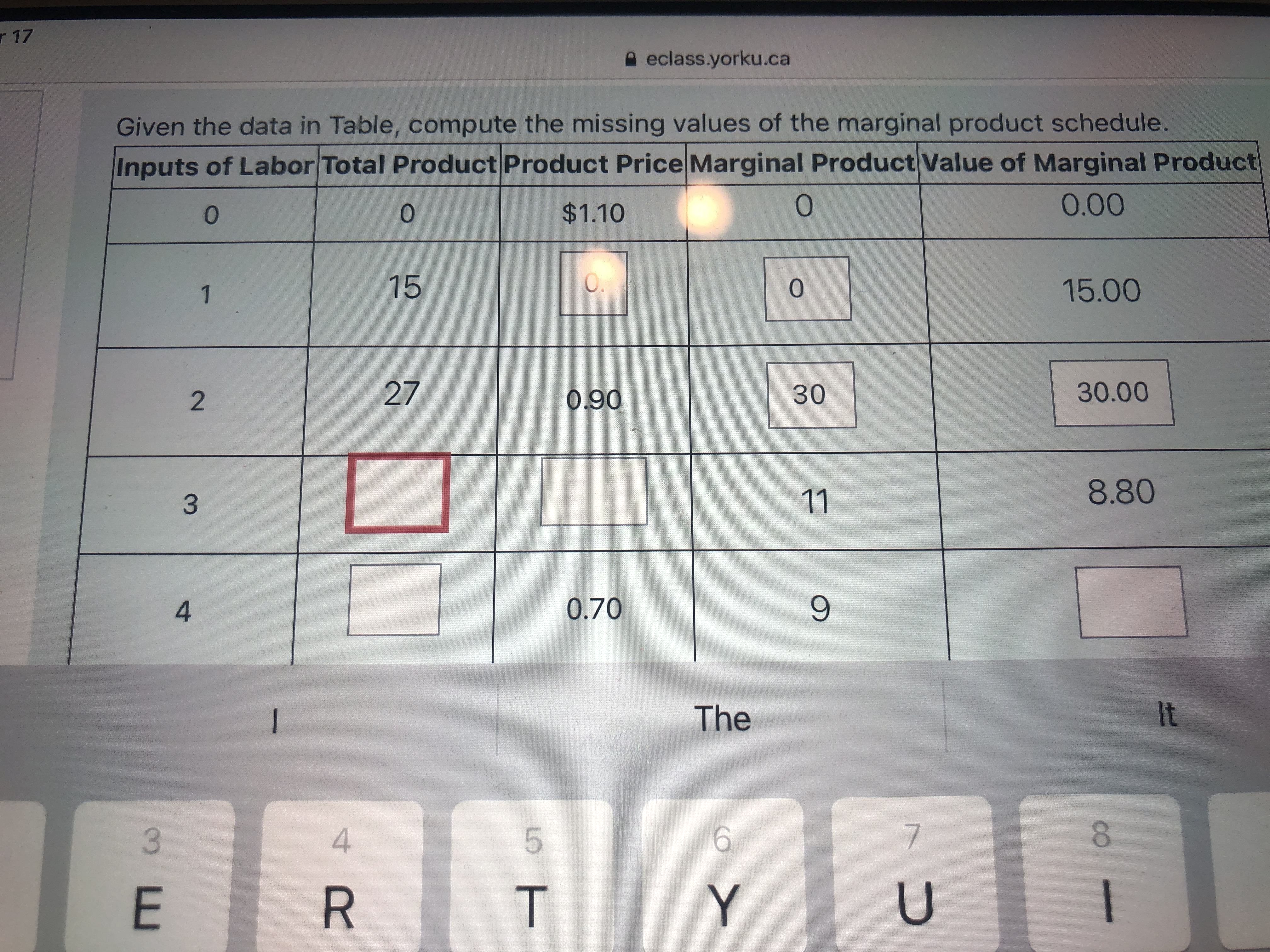 given the data in the table, compute the missing values of the