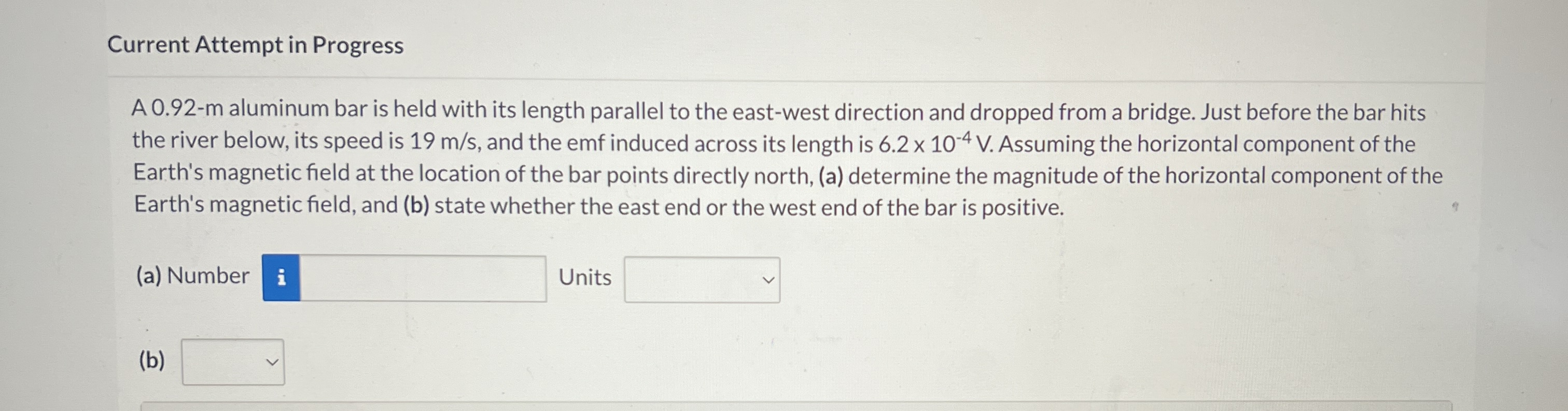  Current Attempt in Progress A 0.92-m aluminum bar is held with
