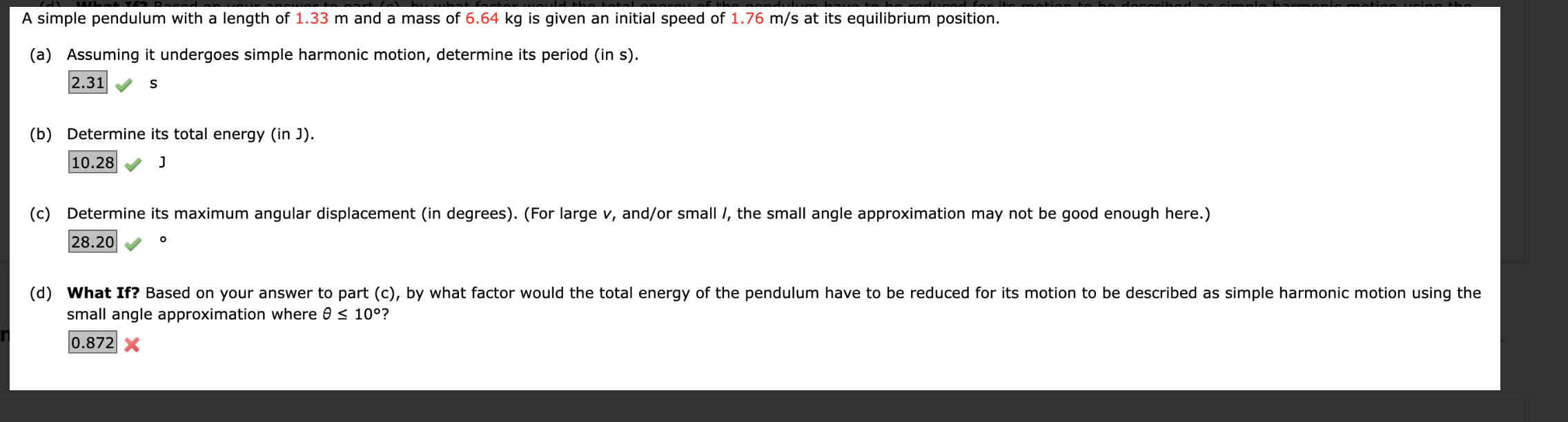 I need help with the last part in this problem A simple