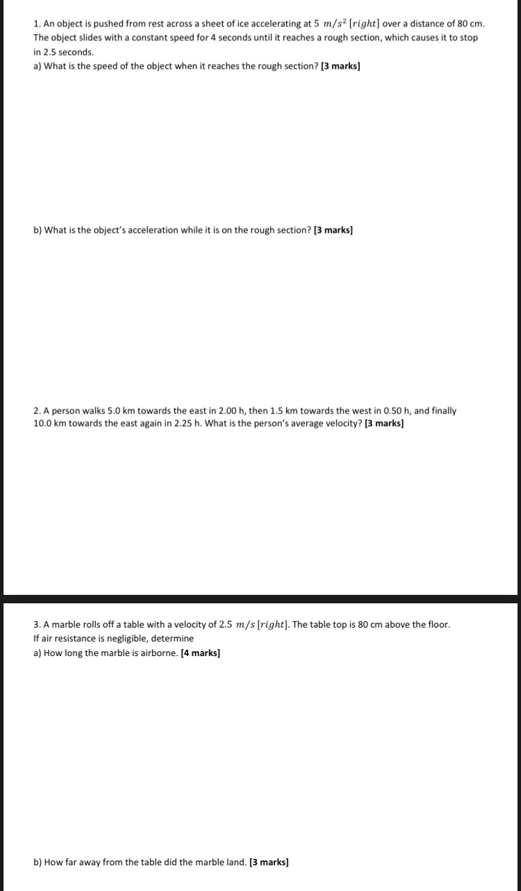 Answer the following grade 12 physics questions. 1. An object is pushed