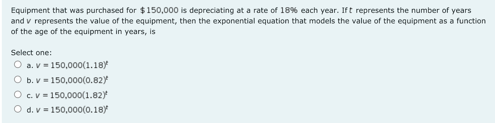 that best ts this data is Select one: 0 a. exponential O